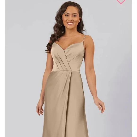 satin taupe bridesmaid dress Taupe Bridesmaid Dress | Maxi Satin Dresses For Bridesmaids main image 1
